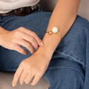 BRACELETE DOURADO ABRAÇO ESFERA BRANCA E LISA (020416)