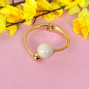 BRACELETE DOURADO ABRAÇO ESFERA BRANCA E LISA (020416)
