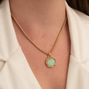 CHOKER DOURADA PINGENTE VERDE ORGÂNICO NA VENEZIANA GROSSA (021238)