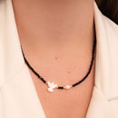 CHOKER DE CRISTAL PRETO, DIVINO E MINI PÉROLA DE ÁGUA DOCE (022035)