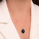 COLAR Pingente OVAL PRETO COM BORDA DOURADA (022265)