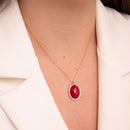 COLAR Pingente OVAL MARSALA COM BORDA DOURADA TRABALHADA (022266)